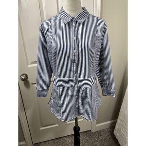 7th Avenue Striped Button Down Top 3/4 Sleeve Career Blouse XL Coastal‎ Cool